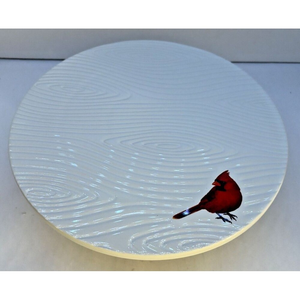Temp-tations by Tara Winter Woodland Ceramic Cake Stand White w/Red Cardinal 10"